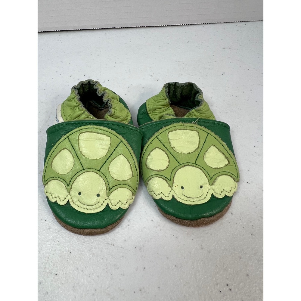 Robeez Green Turtle Leather Soft Sole Baby Shoes 0-6 Months Made in Canada